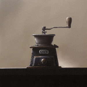SOLD "Caffeination Station," by Glen Melville 16 x 16 - acrylic $875 (thick canvas wrap)