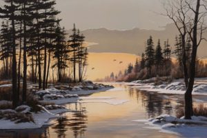 "Over a Golden Pond," by Bill Saunders 24 x 36 - acrylic $4400 Unframed