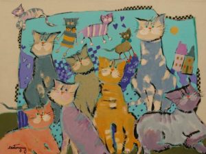 SOLD "The Bizarre Cats," by Claudette Castonguay 12 x 16 - acrylic $540 Unframed