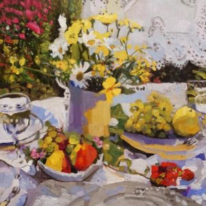 SOLD "Sunlight with Still Life," by Paul Healey 20 x 20 - oil $1335 Unframed