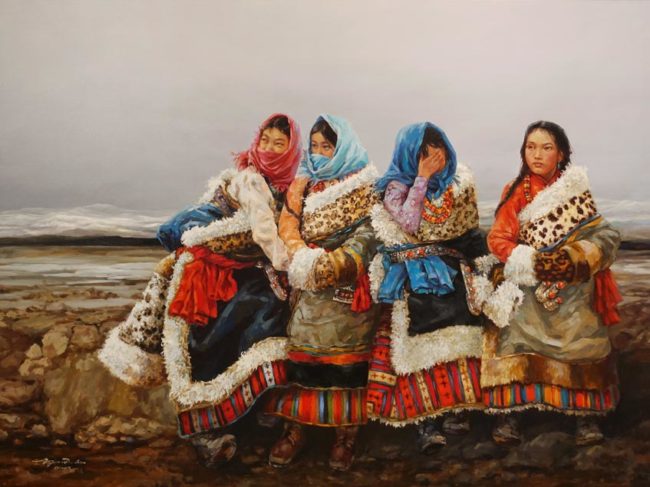 "Roadside Chat," by Donna Zhang 36 x 48 - oil $9750 Unframed
