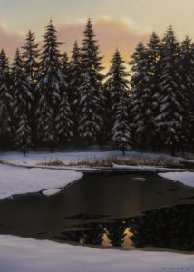 SOLD "Winter Pond at Dusk," by Ray Ward 10 x 14 - oil $1175 Unframed