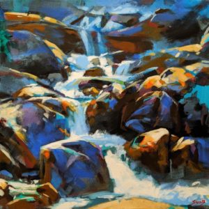 SOLD "Out From the Shadows (Shannon Falls, B.C.)," by Mike Svob 16 x 16 - acrylic $2030 Unframed