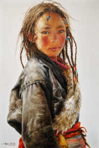 SOLD "Sangmu Looking Back," by Donna Zhang 24 x 36 - oil $6050 Unframed