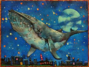 SOLD "A Whale of a Time," by Angie Rees 6 x 8 - acrylic $300 (unframed panel with 1 1/2" edges)