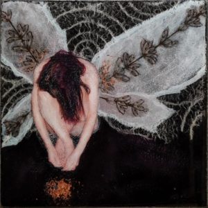 SOLD "Wings," by Nikol Haskova 6 x 6 - mixed media with high-gloss finish $380 (unframed panel with thick edges)