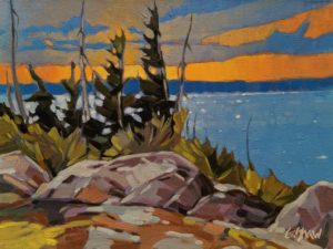 SOLD "Catching the Last Rays (North Arm, Great Slave Lake)" by Graeme Shaw 9 x 12 - oil $580 Unframed
