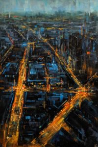 SOLD "City by Night," by William Liao 24 x 36 - acrylic $2650 Unframed Silver Medal in 2017 show, Federation of Canadian Artists