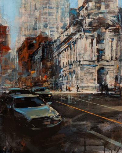 SOLD "Shadows in Downtown," by William Liao 24 x 30 - acrylic $2350 Unframed $3160 in show frame