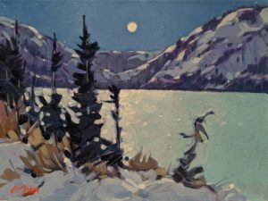 SOLD "Yukon Moon (North of Whitehorse)," by Graeme Shaw 9 x 12 - acrylic $580 Unframed