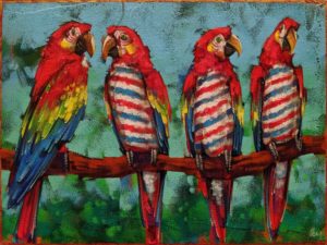 SOLD "Barbershop Quartet," by Angie Rees 9 x 12 - acrylic $650 (unframed panel with 1 1/2" edges)
