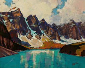 SOLD "The Beautiful Lake (Moraine Lake)" by Min Ma 8 x 10 - acrylic $845 Unframed $1050 in show frame