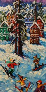 SOLD "Chalets in December," by Rod Charlesworth 6 x 12 - oil $750 Unframed $960 in show frame