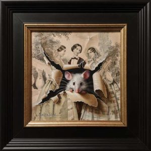 SOLD "Les demoiselles" (The Bridesmaids) by Marina Dieul 6 x 6 plus frame (shown) - oil on 19th century fashion etching USD $1400 Framed (approx. $1800 CAD Framed)