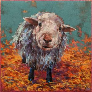 SOLD "Ewe Hoo," by Angie Rees 10 x 10 - acrylic $675 (unframed panel with 1 1/2" edges)