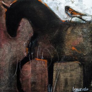 SOLD "Horse and Hawk II," by Lee Caufield 8 x 8 - acrylic $360 (unframed panel with 1 1/2" edges)