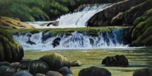 SOLD "Kitsuksis Creek Falls," by Keith Hiscock 4 x 8 - oil $500 Unframed $650 in show frame