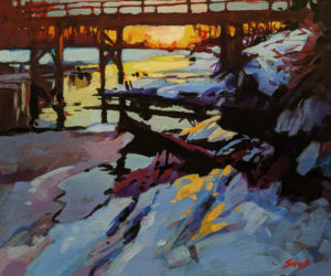 SOLD "Little Campbell River Sunset" by Mike Svob 10 x 12 - acrylic $895 Unframed $1150 in show frame