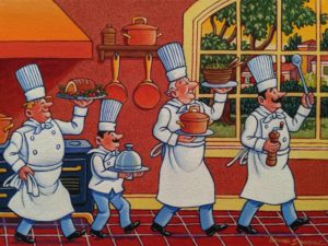 SOLD "Proud Cooks," by Michael Stockdale 9 x 12 - acrylic $500 Unframed