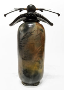 SOLD Bottle (244) by Geoff Searle pit-fired pottery – 9 1/2" (H) $440