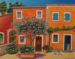 SOLD "A Small Village in Southern France," by Michael Stockdale 11 x 14 - acrylic $610 Unframed