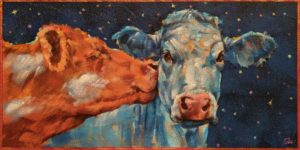 SOLD "Smoooch," by Angie Rees 6 x 12 - acrylic $450 (unframed panel with 1 1/2" edges)