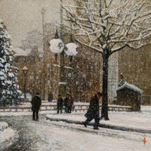 SOLD "A Snowy Christmas," by Alan Wylie 10 x 10 - oil $1650 Unframed $1900 in show frame