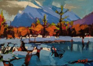 SOLD "Vermillion Lake (Banff)" by Mike Svob 5 x 7 - acrylic $470 Unframed $645 in show frame