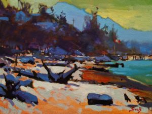 SOLD "A White Blanket (White Rock)," by Mike Svob 9 x 12 - acrylic $835 Unframed $1085 in show frame