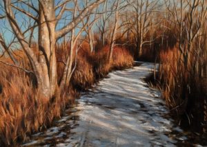 SOLD "Winter Walk," by Ray Ward 5 x 7 - oil $640 Unframed $820 in show frame