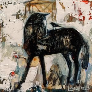 SOLD "Stable Mates III," by Lee Caufield 6 x 6 - acrylic $325 (unframed panel with 1 1/2" edges)