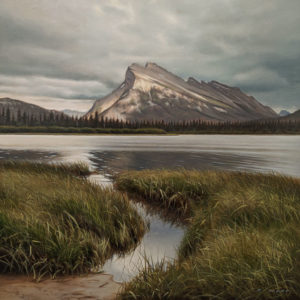 SOLD "Breaking Sky Over Rundle," by Ray Ward 12 x 12 - oil $1320 Unframed