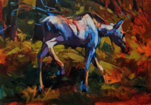 "Moose at Moose Lake," by Mike Svob 10 x 14 - acrylic $1060 Unframed