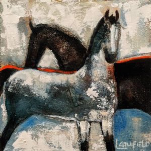 SOLD "Stable Mates V," by Lee Caufield 6 x 6 - acrylic $350 (unframed panel with 1 1/2" edges)