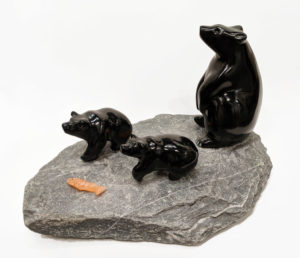 "Black bear family," by Herb Latreille 16" (L) x 9" (H) x 11"(W) incl. base - Chlorite $2400