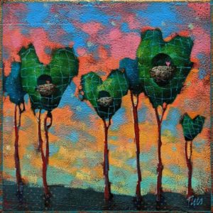 SOLD "Love is in the Air," by Angie Rees 6 x 6 - acrylic $225 (unframed panel with 1 1/2" edges)