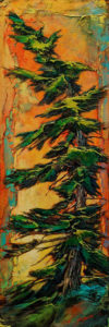SOLD "Sparkling Fir," by David Langevin 9 x 27 - acrylic $1235 (panel with 2" painted edges)
