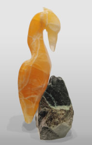 SOLD "Translucent Orange Heron," by Herb Latreille 21" (H) - Calcite on Coquihalla jade base $4800