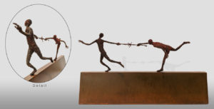 SOLD "The Rumour," by Janis Woode Plate steel, wrapped copper wire, barbed wire, patina 21" (L) x 11 1/2" (H) x 4" (W) $3300