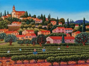 SOLD "The Wine Grapes Harvest," by Michael Stockdale 12 x 16 - acrylic $695 Unframed