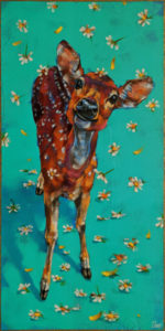 SOLD "Flora and Fawna," by Angie Rees 10 x 20 - acrylic $1150 (unframed panel with 1 1/2" edges)