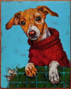 SOLD "Life's a Bit Better in a Homemade Sweater," by Angie Rees 8 x 10 - acrylic $575 (unframed panel with 1 1/2" edges)