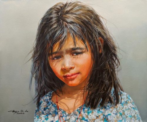 SOLD "Girl From Nepal," by Donna Zhang 20 x 24 - oil $4030 Unframed