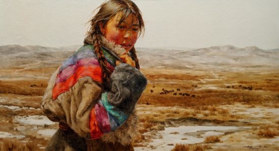 SOLD "Minding the Herd," by Donna Zhang 26 x 48 - oil $7200 Unframed