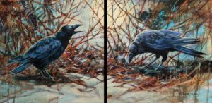 SOLD "Moonlight Chorus," by Janice Robertson diptych - each piece 16 x 16 - acrylic $1800 (thick canvas wraps)