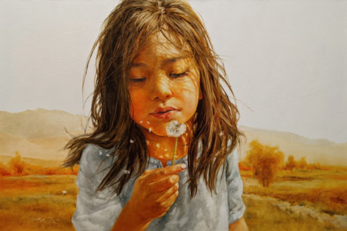 SOLD "A Pause Between Play," by Donna Zhang 24 x 36 - oil $6050 (thick canvas wrap)