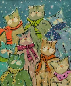 SOLD "The Cats Ready for a Cold Day," by Claudette Castonguay 10 x 12 - acrylic $390 Unframed