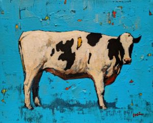 SOLD "Cow with Blue," by Min Ma 8 x 10 - acrylic $845 Unframed