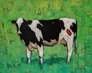 SOLD "Cow with Green," by Min Ma 8 x 10 - acrylic $845 Unframed
