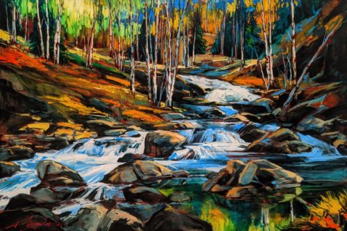 SOLD "Down to Falls," by David Langevin 20 x 30 - acrylic $2350 Unframed